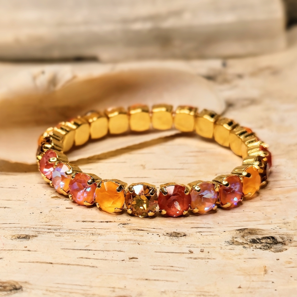 Orange Apricot Glaze Crystal Stretch Bracelet In Gold Plated